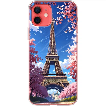 Силиконовый Чехол с Картинкой для iPhone 12 mini Принт (Париж, Эйфелева Башня) (41084-ysm036)