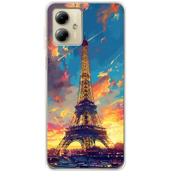 Силиконовый Чехол с Картинкой для Motorola G14 Принт (Париж, Эйфелева Башня) (49330-ysm038)