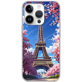 Силиконовый Чехол с Картинкой для iPhone 14 Pro Принт (Париж, Эйфелева Башня) (44842-ysm036)