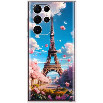 Силиконовый Чехол с Картинкой для Samsung Galaxy S22 Ultra (S908) Принт (Париж, Эйфелева Башня) (44181-ysm035)