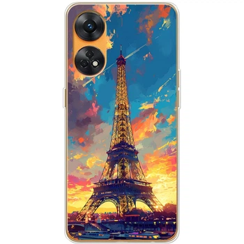 Силиконовый Чехол с Картинкой для OPPO Reno 8T 4G Принт (Париж, Эйфелева Башня) (46011-ysm038)