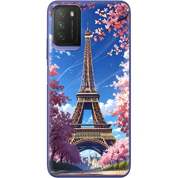 Силиконовый Чехол с Картинкой для Xiaomi Poco M3 Принт (Париж, Эйфелева Башня) (41586-ysm036)