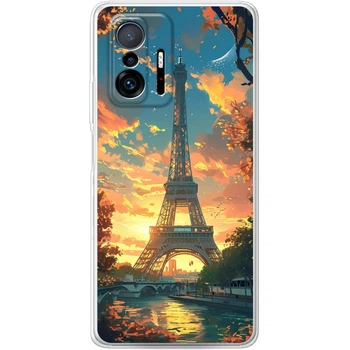 Силиконовый Чехол с Картинкой для Xiaomi 11T Принт (Париж, Эйфелева Башня) (43423-ysm037)