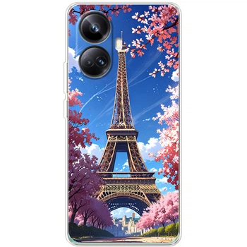 Силиконовый Чехол с Картинкой для Realme 10 Pro Plus Принт (Париж, Эйфелева Башня) (46164-ysm036)