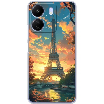 Силиконовый Чехол с Картинкой для Xiaomi Poco C65 Принт (Париж, Эйфелева Башня) (50989-ysm037)