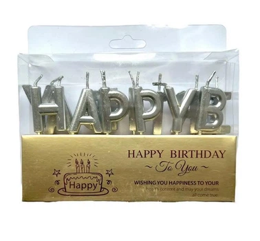 Свічки літери "Happy Birthday" срібло