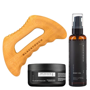 Комплект Деревянный скребок Body Gamer + Разогревающий скраб для тела + Антицеллюлитное массажное масло