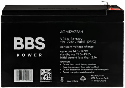 Акумулятор BBS Power AGM12V7.2AH AGM VRLA 12 V 7.2 Ah