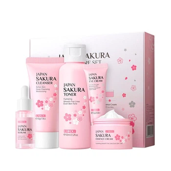Набор косметики для увлажнения и омоложения кожи лица 5в1 Laikou Japan Sakura, 5 продуктов 350г