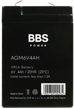 Акумулятор BBS Power AGM6V4AH AGM VRLA 6 V 4 Ah