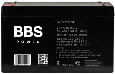 Akumulator BBS Power AGM6V7AH AGM VRLA 6 V 7 Ah