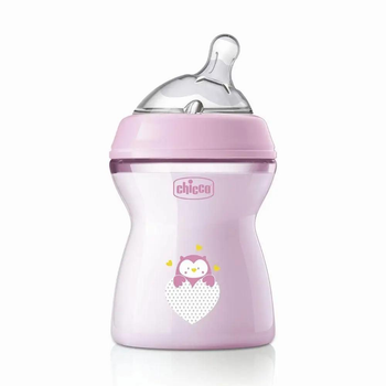 Пляшечка Chicco Natural Feeling пластик 250 мл (соска силіконова середній потік) 2+, girl
