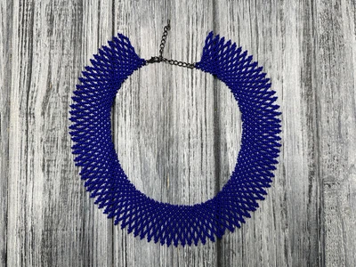 Кольє-силянка із чеського матового бісеру HatynkaUA Necklace намисто ручної роботи до вишиванки Синій (SUN999_54)
