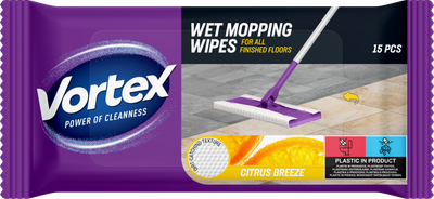 Господарчі вологі серветки Vortex Citrus Breeze для підлоги 15 шт (42400740)