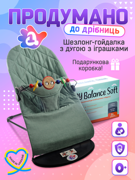 Детский шезлонг качалка для новорожденных детей детское кресло с игрушками шезлонги детские кресла качалки BABY Balance Soft A1 бирюзовый хлопок (BBT-01-00)