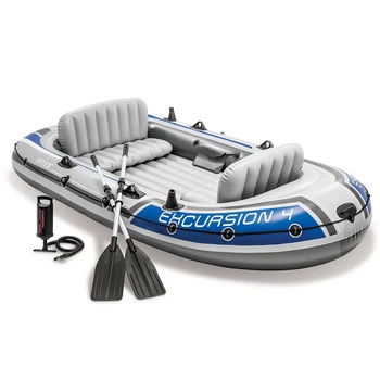 Четырехместная надувная лодка Intex 68324 (315 x 165 x 43 см) Excursion 4 Set + Алюминиевые весла и ручной насос