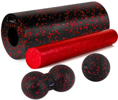 Массажный набор PowerPlay PP_4015 EPP Foam Roller Set 4in1 2 роли + 2 мяча + Чехол Черно-красный (PP_4015_Red)