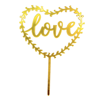 Топпер Для Торта Серце LOVE Золото Срібло