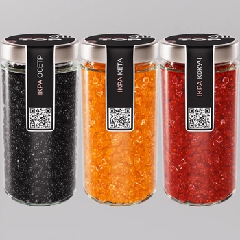 Набор из трёх видов Икорного продукта CapsFood Икра Кета + Осётр + Кижуч PREMIUM, 500+500+500 грамм