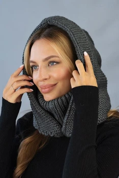 Женский капор-капюшон с воротником Лея 5305 BRAXTON темно серый 56-59р