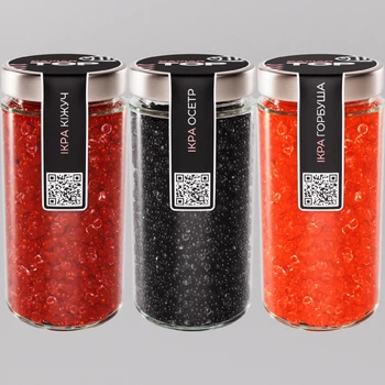 Набор из трёх видов Икорного продукта CapsFood Икра Горбуша + Кижуч + Осётр PREMIUM, 500+500+500 грамм