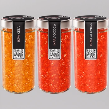 Набор из трёх видов Икорного продукта CapsFood Икра Горбуша + Кета + Лосось PREMIUM, 500+500+500 грамм