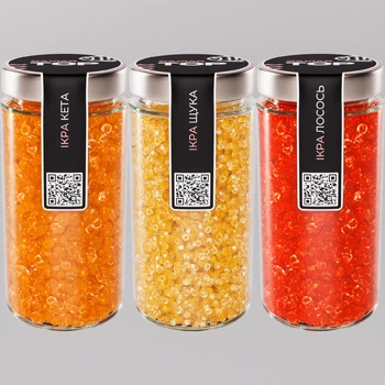 Набор из трёх видов Икорного продукта CapsFood Икра Кета + Лосось + Щука PREMIUM, 500+500+500 грамм