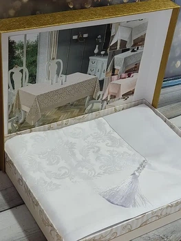 Жакардовая скатерть Tabe POLYCOTTON BEYAZ 160х220см