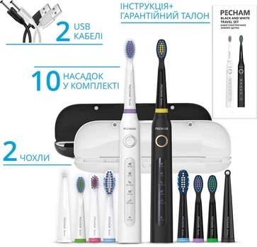Набор зубных щеток Pecham Travel Set PC-084 – 10 насадок, IPX7, таймер 2 мин, заряд за 4 ч(DL_5ECABCBC66C8)