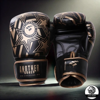 Боксерские перчатки Lion Another Boxing, 10oz, черно-золотые (BR-03-10)