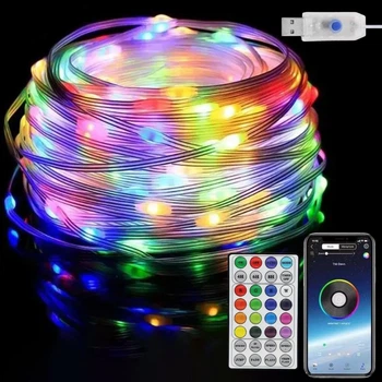 Розумна RGB гірлянда роса, 20м, від USB, 200 LED, керування смартфоном + пульт ДК, Bluetooth