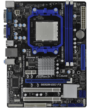 Материнская плата Socket AM3+ ASRock 985GM-GS3 FX ( sAM3+ / AM3, DDR3, AMD AMD 785G, PCI-Ex16 ) Б/У