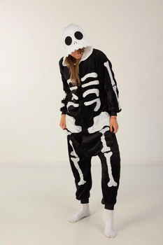 Детская Пижама Кигуруми для девочки My kigu Скелет Хэлоуин Helloween Черный 130-145 см. (MK202245G)