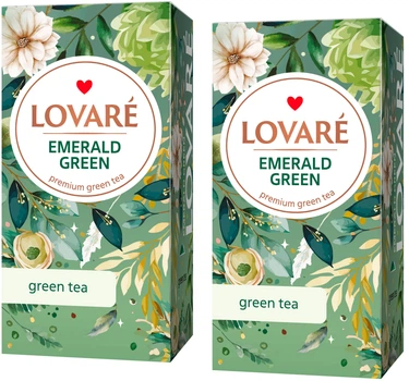 Упаковка китайського зеленого чаю та улуна вищого ґатунку Lovare Emerald Green в індивідуальних конвертах 24 пакетики х 2 шт (2000989193791)