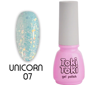 Гель-лак Toki Toki Unicorn UN07, 5 мл, ніжно-бірюзовий із золотистими блискітками