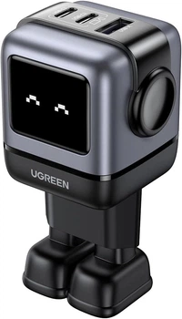 Зарядное устройство UGREEN CD361 Nexode RG 65W Robot Design 3-Port GaN Fast Charger QC4.0 PPS для MacBook Pro/Air, iPad, iPhone 16 15 14 13 Pro Max, Galaxy S24 Ultra, Dell XPS Black (25685)