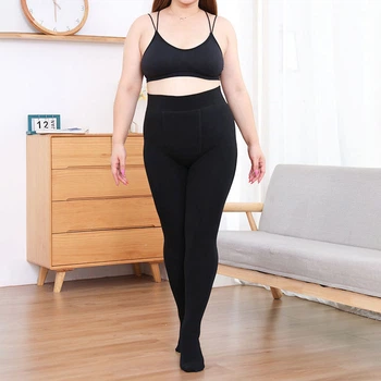 Колготки большого размера с флисом 320 грамм черные One Size