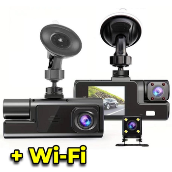 Відеореєстратор на 3 камери і з Wi-Fi - Black Box Traffic Recorder (спереду + позаду + салон) FullHD