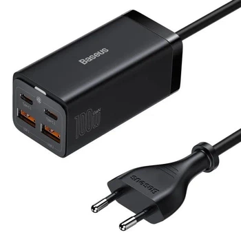 Мережевий зарядний пристрій Baseus 100W GaN3 Pro Desktop EU Fast Charger швидка зарядка 2 х USB-A / 2 х USB Type-C + кабель Type-C to Type-C 100W 1м CCGP000101 Black