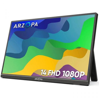 Монитор 14" Arzopa a1s, Black, wled, ips, 1920x1080, 16:9, 5 мс, 60 Гц, 250 кд/м, 800:1, 178°/178°, 2xType-C/ mini-HDMI, 2x1W