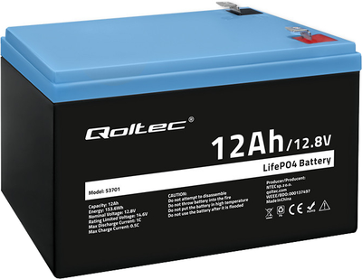 Аккумуляторная батарея Qoltec LiFePO4 Литий-железо-фосфатный 12.8V 12Ah 153.6Wh BMS 53701 (5901878537016)