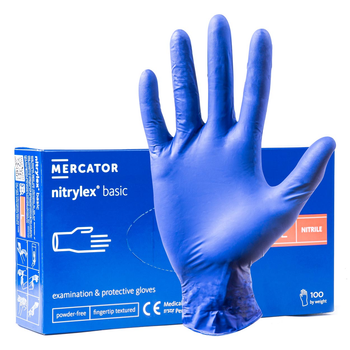 Діагностичні нітрилові рукавички Mercator Medical Nitrylex Basic L сині 50 пар