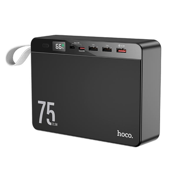 Повербанк на 75000 mAh із швидкою зарядкою HOCO Overlord fully compatible (3USB/Type-C, 22.5W, 5A, QC/PD). Black