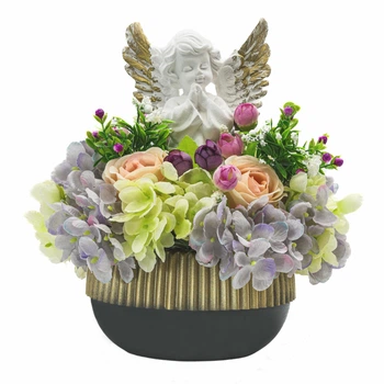 Композиция GALA DECOR из искусственных цветов с гипсовым ангелом в кашпо 25 см (КА2025РБ-2)