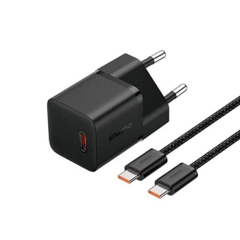 Сетевое зарядное устройство Baseus GaN5 Fast Charger(mini) 1C 20W EU Cluster Black + Baseus Dynamic 3 Series Fast Charging Data Cable Type-C to Type-C (P10110900113-00)