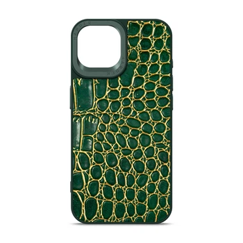 Кожаный чехол для Apple iPhone 15, Harder Crocosaur, Зеленый, термополіуретан ТПУ + экокожа с текстурой крокодила, панель, защита корпуса, противоударный, микрофибра, рамка вокру камеры, защита всего корпуса, (ARM76696)