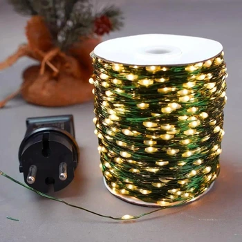 Гирлянда LED Роса Теплый свет на зеленой проволоке 50 м