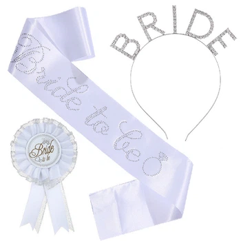 Набор лента через плечо обруч и значок на девичник Bride to be Honey Fashion Accessories One Size серебристый+белый (12-214)