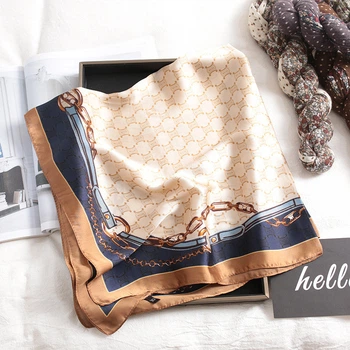 Жіноча хустка бандана шарф пов'язка на шию сумку голову Honey Fashion Accessories бежево-синій (12-231)