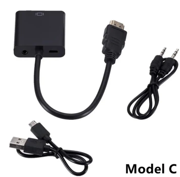 Адаптер-переходник HDMI - VGA, конвертер (Model C) с поддержкой HD 1080P + аудиокабель 3.5 мм и USB кабель питания, черный (91859794)